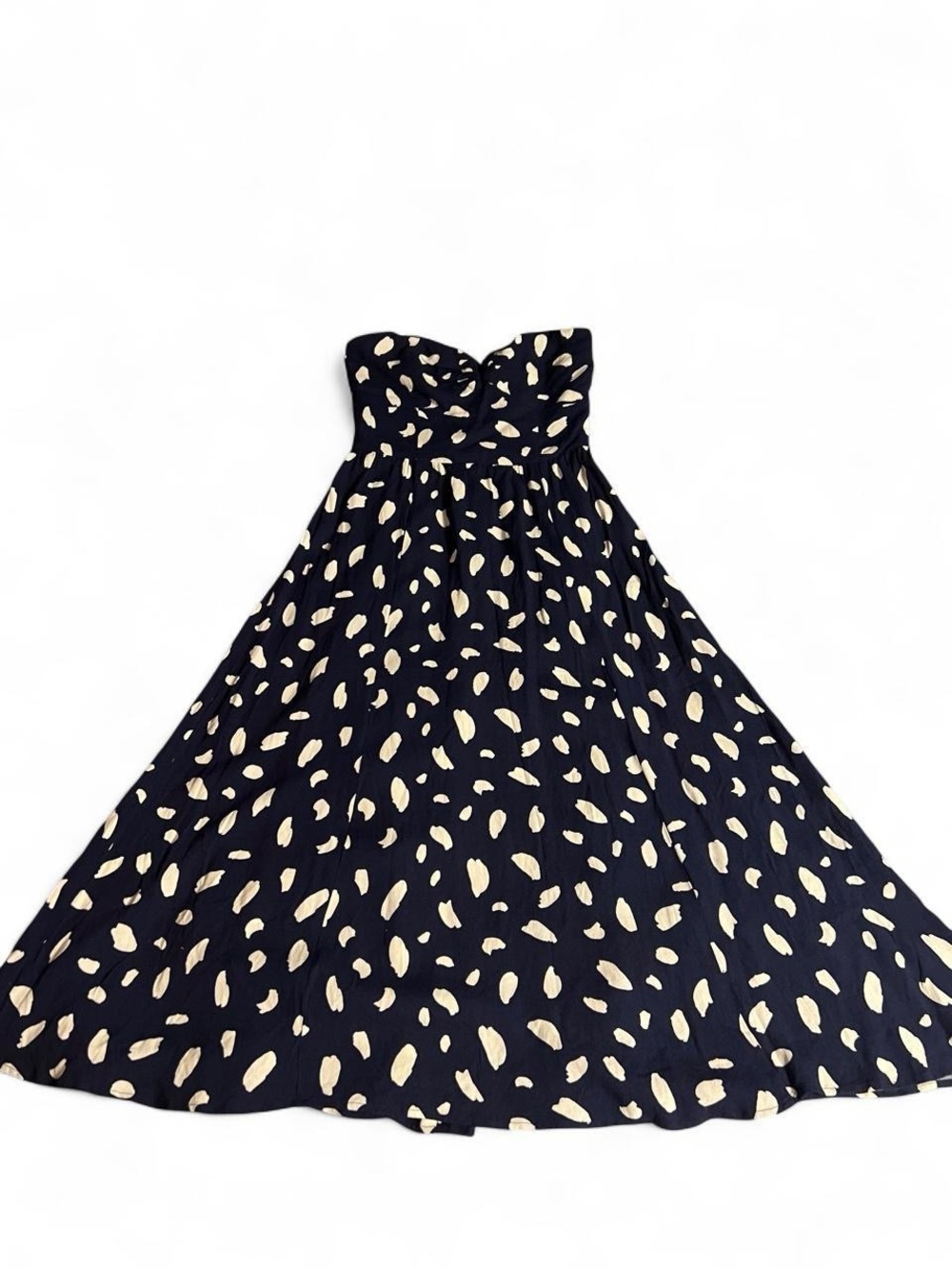 Reformation Strapless Black Dress with Cream Spot Print